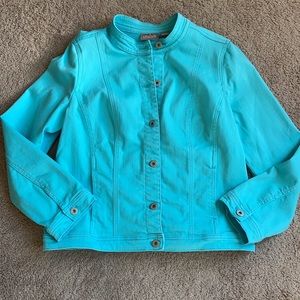 Chico’s Teal Aqua Blue Denim Jean Jacket Sz 1 (M)